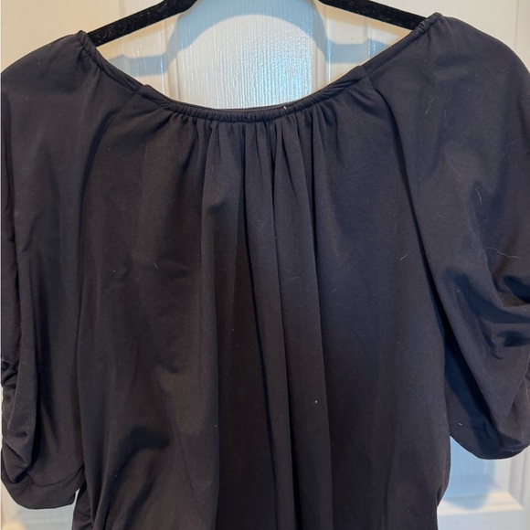 Anthropologie Black Ruched Material Short Sleeve Blouse Size 3X - Picture 3 of 10